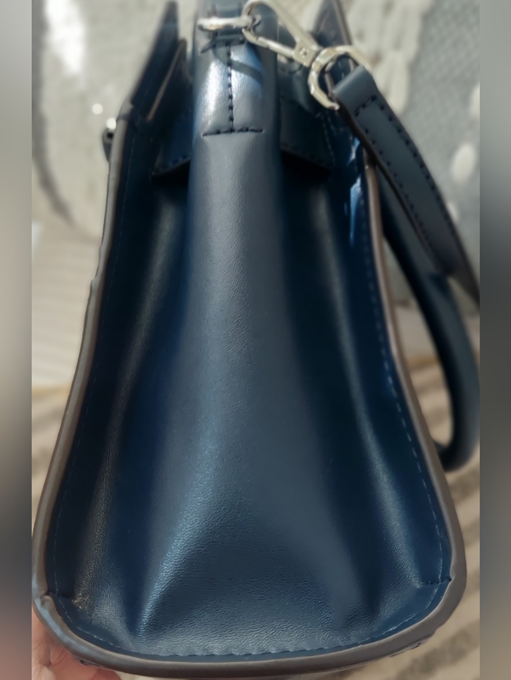 Michael Kors Hamilton In White, Navy , Light Blue & Lime Green Leather Satchel - Picture 8 of 10